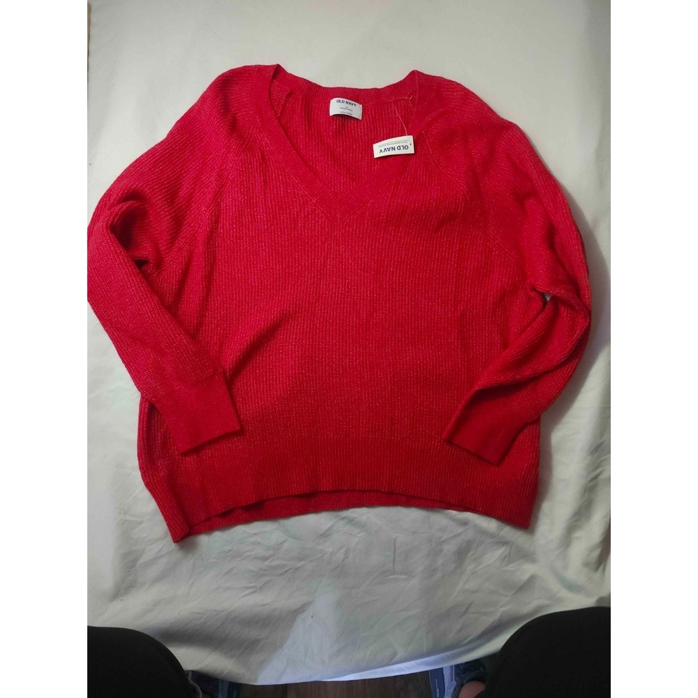 Old Navy Sweater Womens 2X Red Minimalist Chic Quiet Luxury Poetcore Preppy NWT